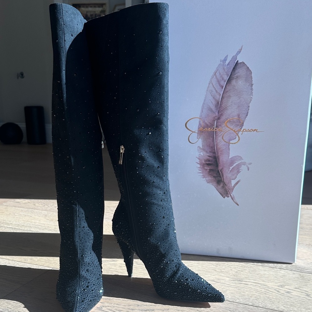 Jessica Simpson Sparkling Black Over the Knee Boots